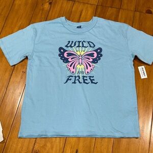 Old Navy Light Blue Tee with Pink Butterfly